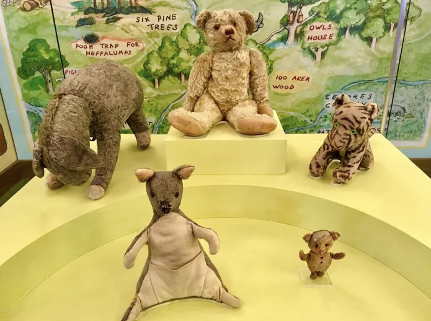 “The original Winnie-the-Pooh, Eeyore, Piglet, Kanga, and Tigger have been on display at The New York Public Library since 1987. They originally belonged to Christopher Robin Milne, whose father decided to make a bedtime story about the characters.